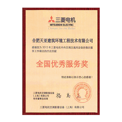 全國優(yōu)秀服務(wù)獎(jiǎng)